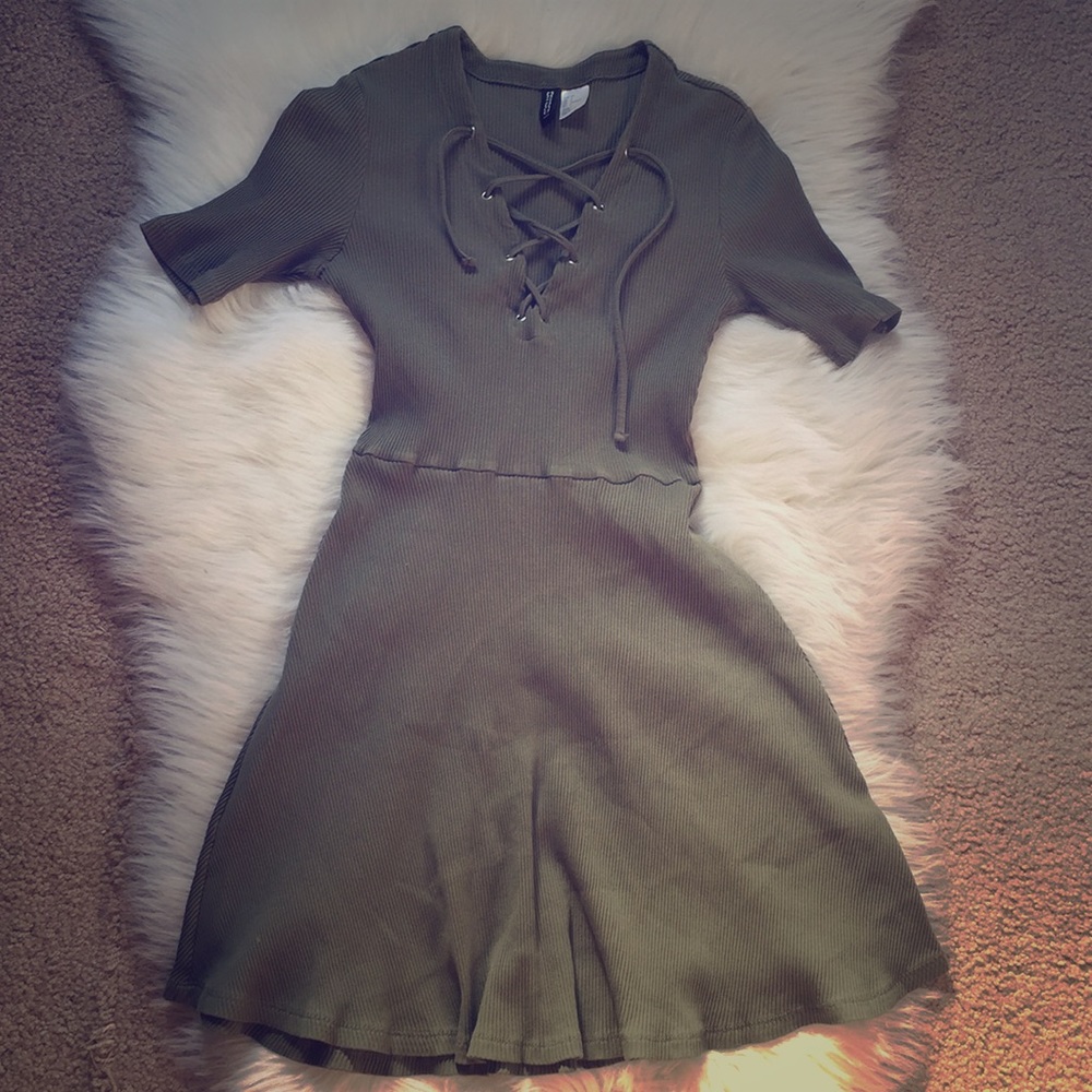 Green tie up skater dress
